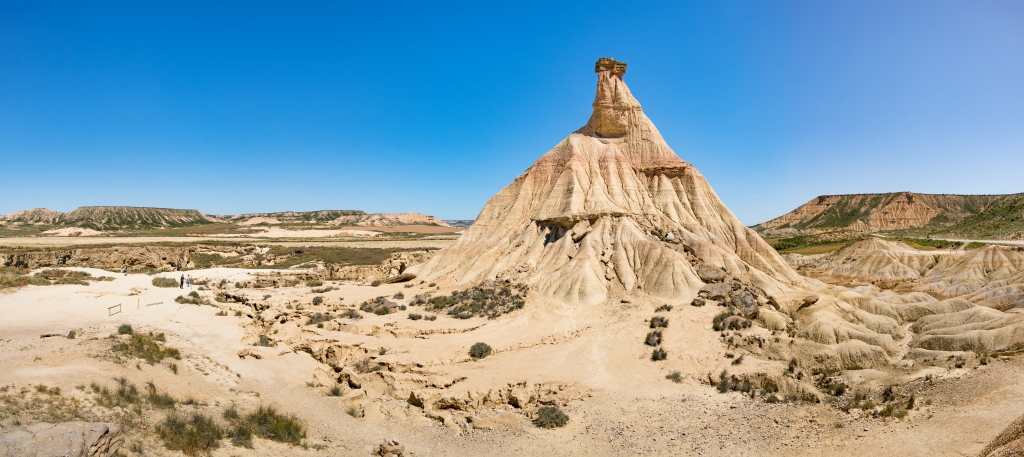 Felsenformation des Castildetierra in der Bardenas Reales, einer Halbw&uuml;ste im S&uuml;den der spanischen autonomen Gemeinschaft Navarra, Nordspanien, Mai 2025.